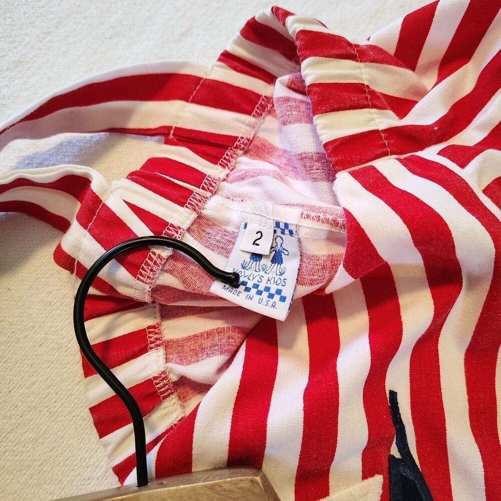 Vtg Kelly’s Kids Sailboat Romper Red White Stripe Nautical Overall Shortall 2T - Picture 5 of 5